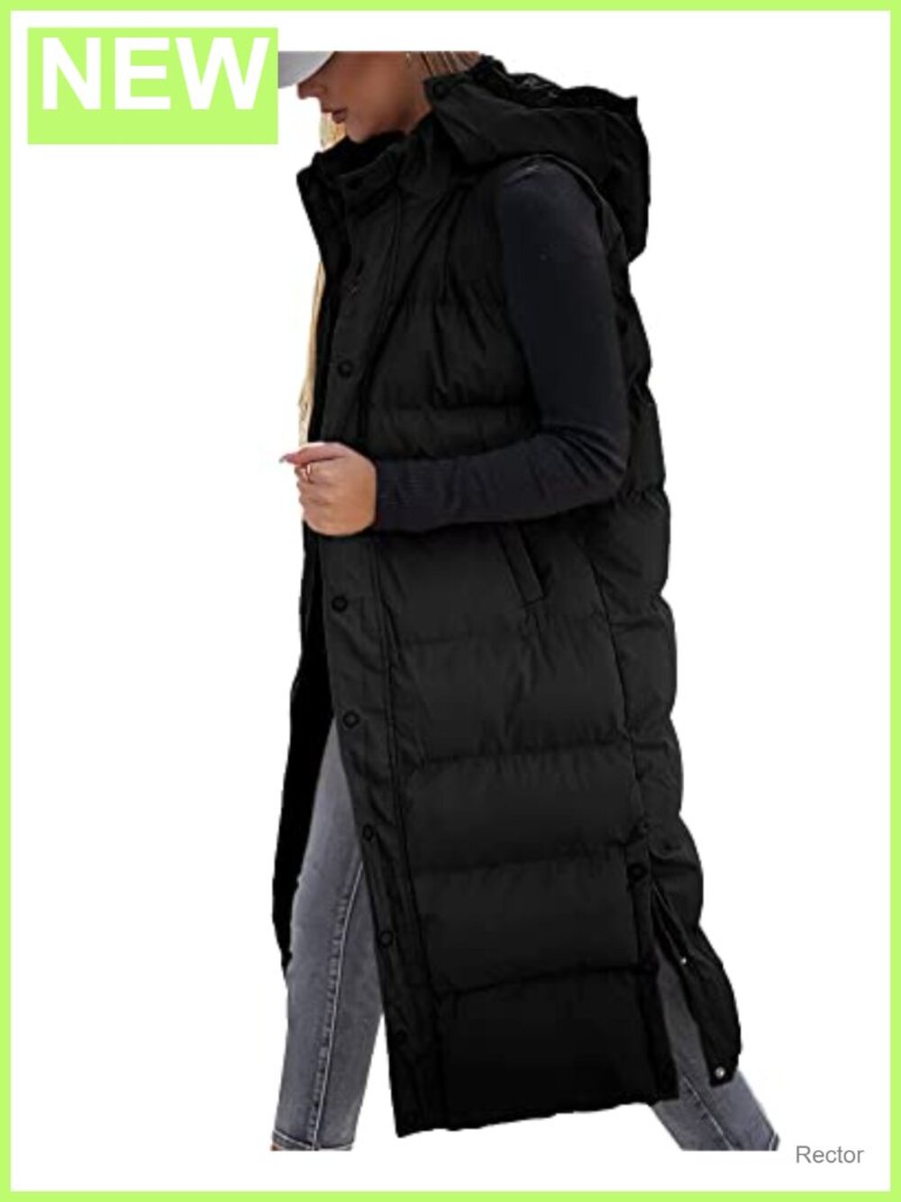 Women's Long Quilted Puffer Vest Hooded Sleeveless Zip Up Winter Outerwear